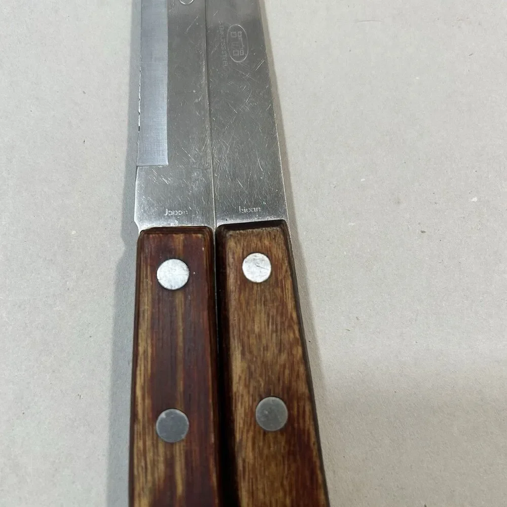 Vintage ITI Japan Stainless Steel 2-Pc Knife Set Slicer Chef Wood Handle